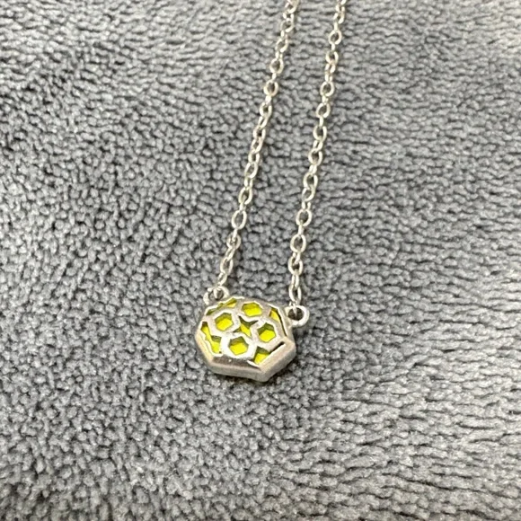 Kendra Scott Silver Necklace with Yellow Hexagon Pendant - Picture 3 of 3